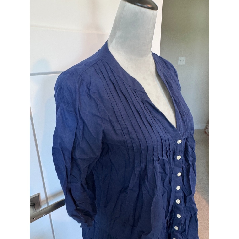 J.Crew Re-Imagined Navy Blue Pintuck Tiered Ruffle Cotton Tunic Top XS - Picture 3 of 6